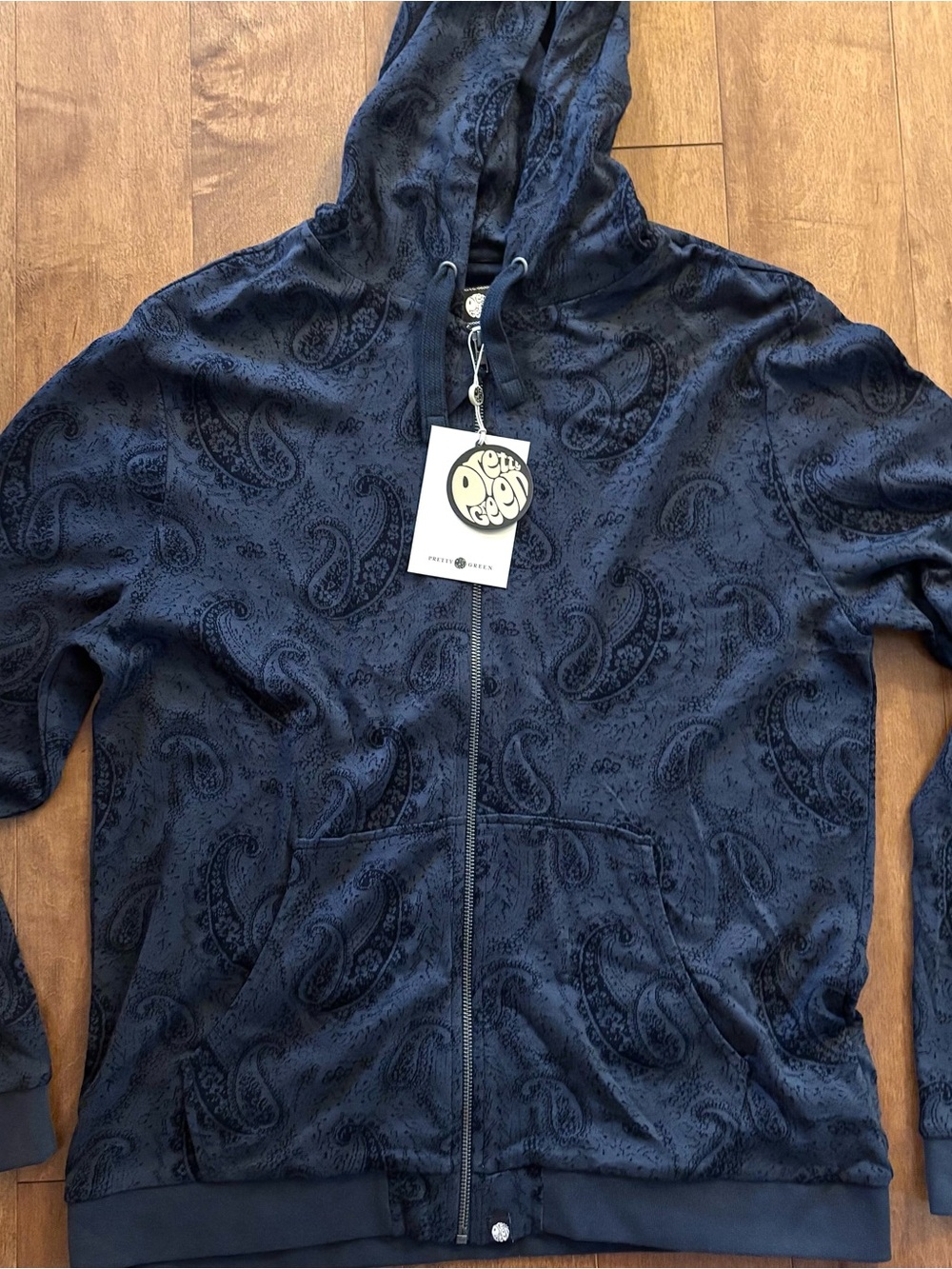 NWT Pretty Green Grey Paisley Jacquard Zip Hoodie XL